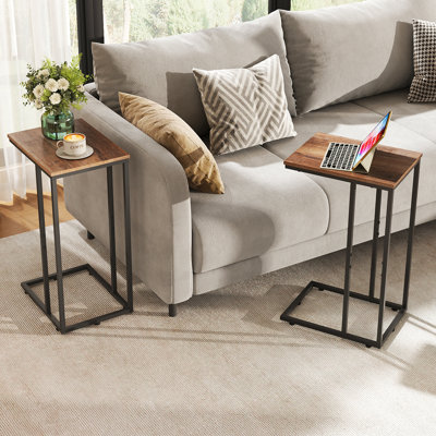 Ensemble de 2 tables de bout en forme de C de 24,9 po, table d'appoint en C pour canapé, ensemble de plateaux de télévision pour 2, tables d'appoint pour canapé coulissantes, petite table d'appoint, table en C pour canapé, salon, chambre à coucher, petit espace