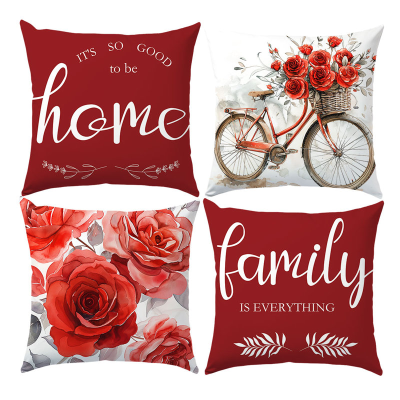 4 Pcs Flower Bicycle Pattern Decorative Pillow Covers
