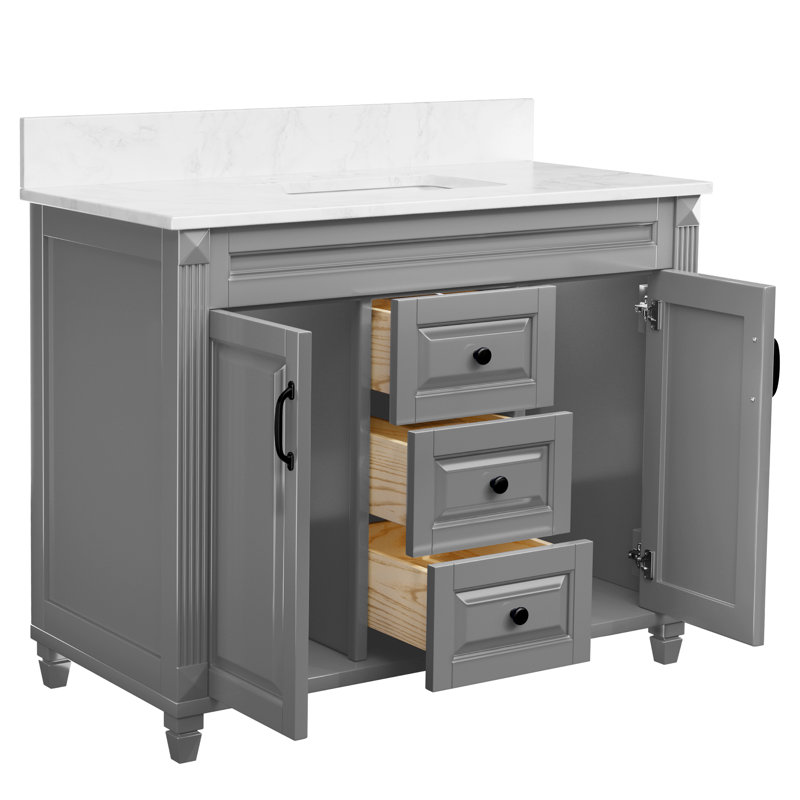 42" Single Bathroom Vanity with Engineered Marble Top and Ceramic Sink, Gray