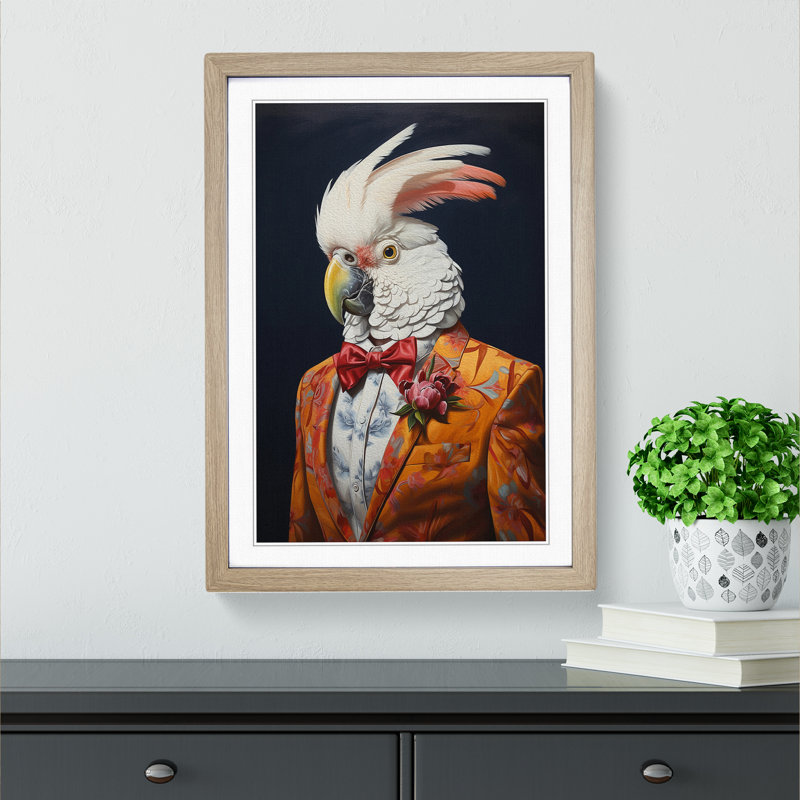 Cockatoo Modern - Single Picture Frame Print on Wood, Oak Framed, 34cm H x 25cm W