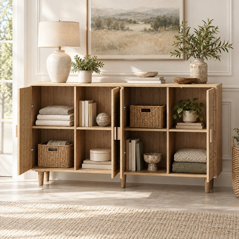Armoire de rangement en rotin à 4 portes de 62,2 pouces