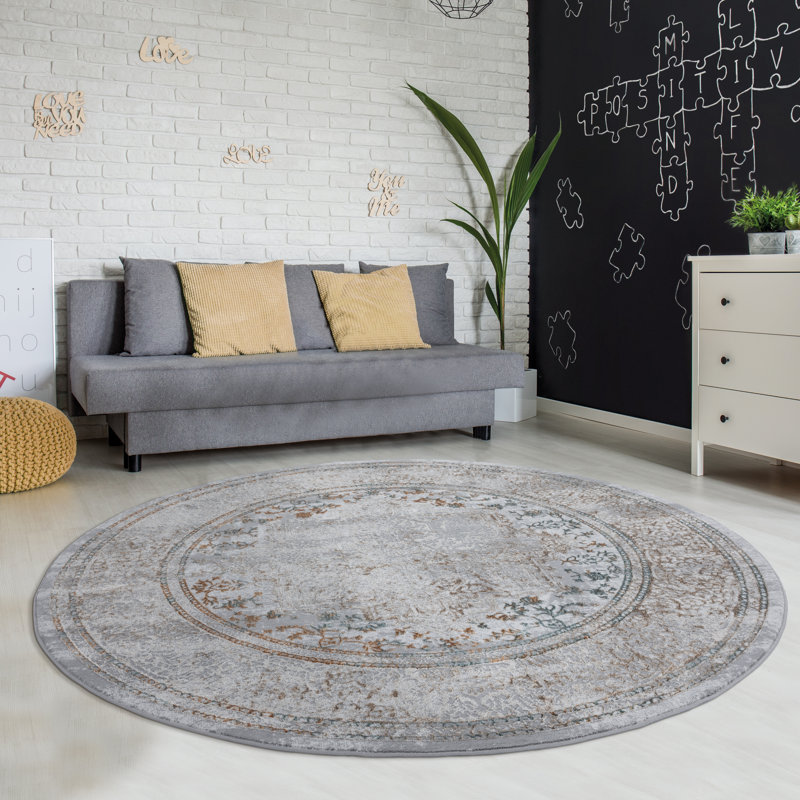 Tapis oriental beige Emeric, Rond 7 pi 10 po