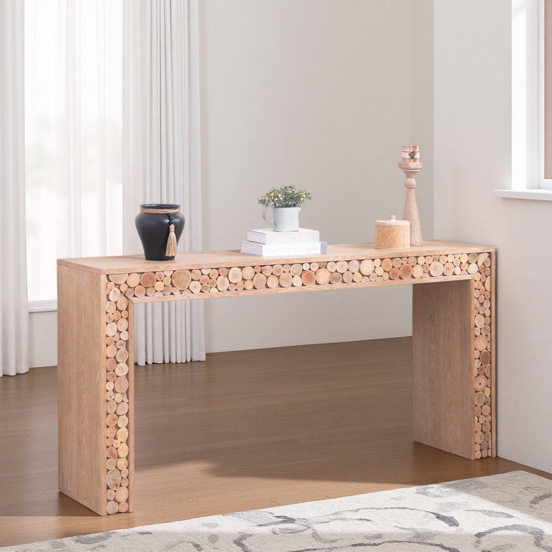 Console avec accents de bûches - table d'entrée de 62 po, table de canapé étroite, table d'appoint de couloir - style campagne moderne