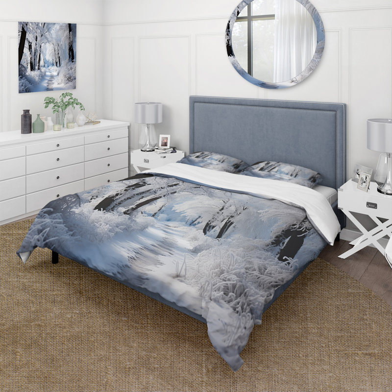 Ensemble de housse de couette Winter Frosty Forest II - Winter Landscape, Housse de couette pour grand lit et 2 taies décor