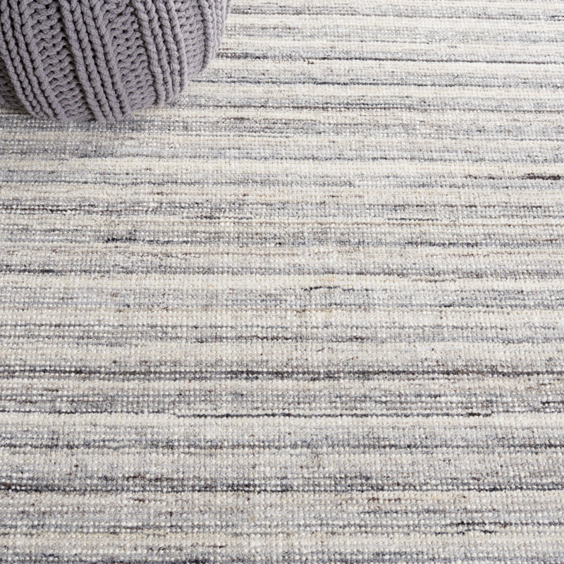 Brileigh Hand Loomed Wool/Viscose/Cotton Striped Rug in Ivory/Dark Gray, Rectangle 5' x 8'