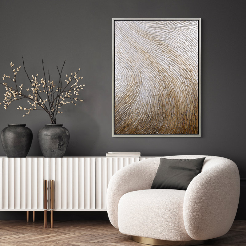 «Gold Waves II», art mural encadré sur toile métallique texturé