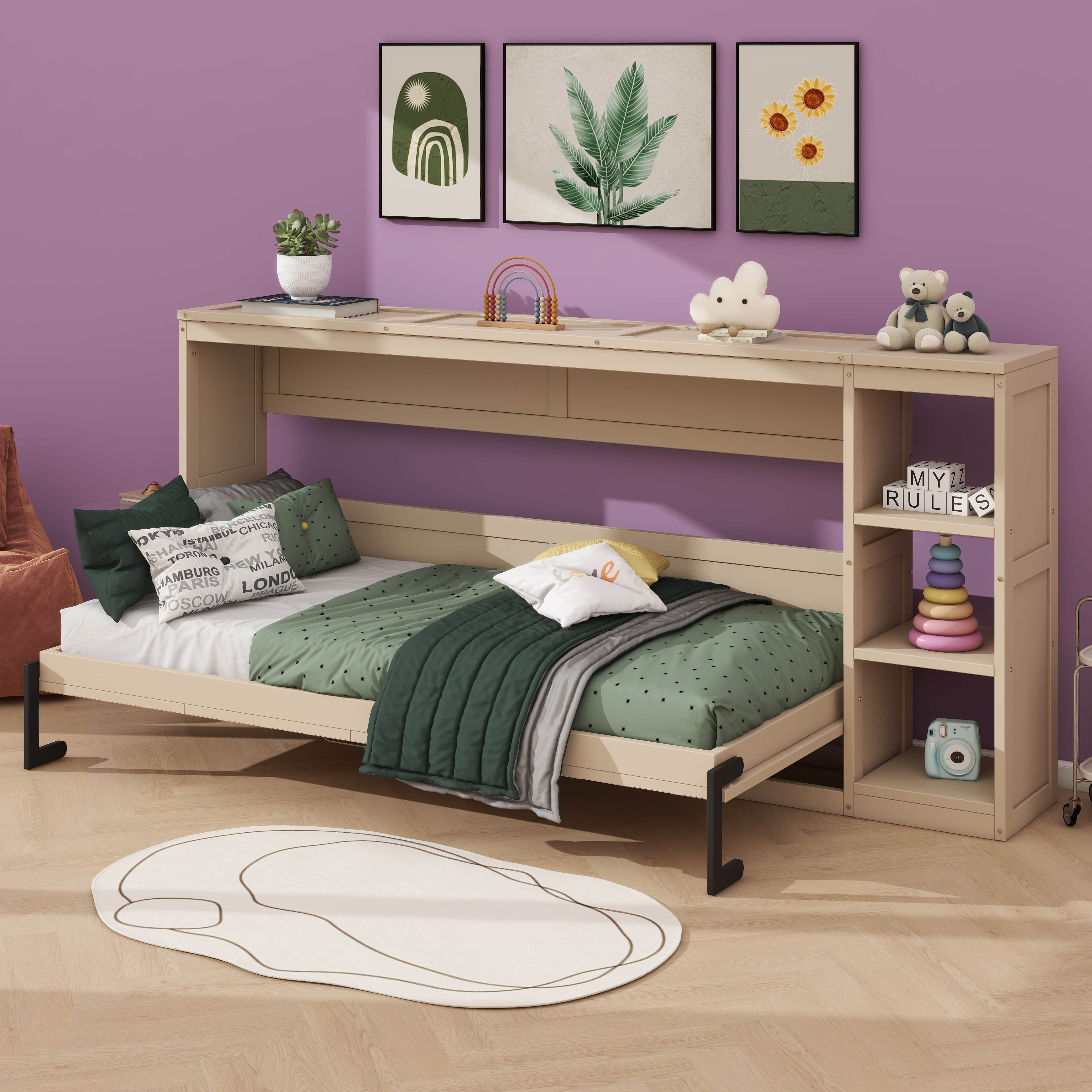 Curated visual reference: Picture Idea: Winston Porter Sleek Space Saving Murphy Bed With Integrated Bookshelf