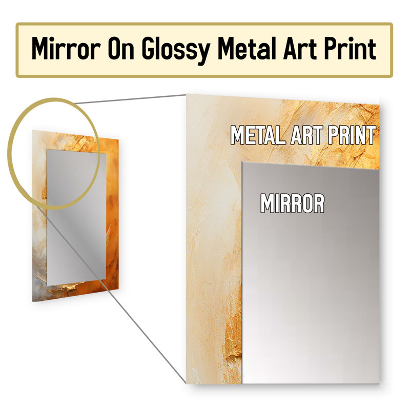 Or orange, désert, mirage, spirale II - miroir abstrait en spirale, miroir mural doré, 32 po x 24 po