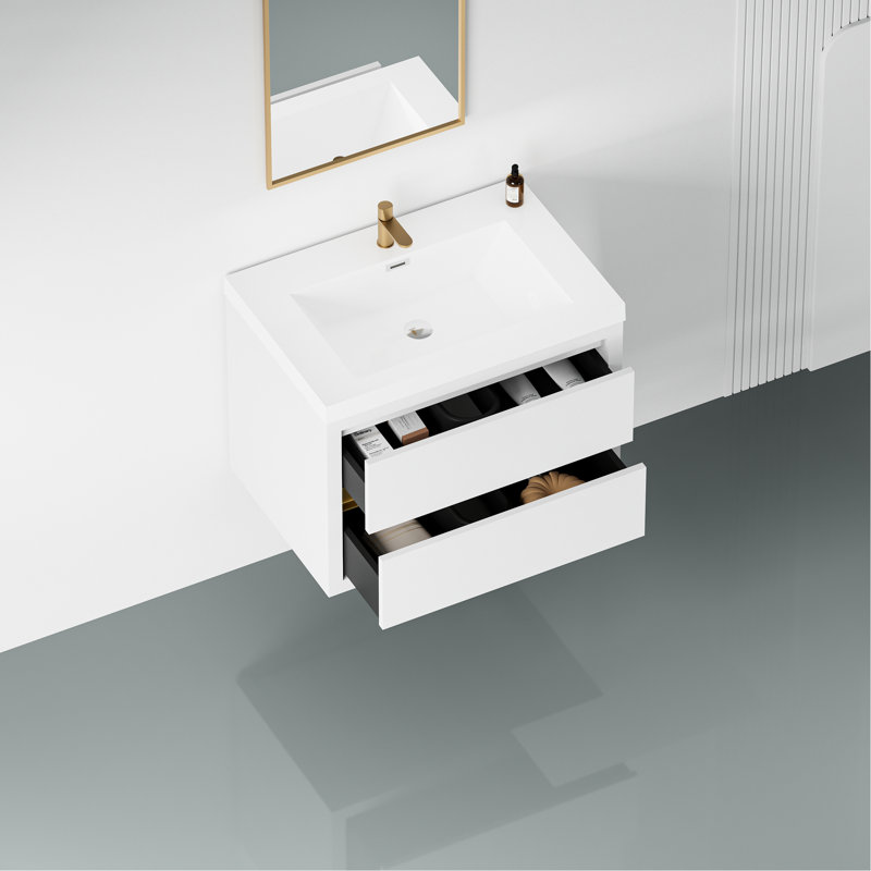 Meuble-lavabo de salle de bain avec comptoir et rangement - 30 po, meuble-lavabo de comptoir flottant élégant, hygiénique et élégant