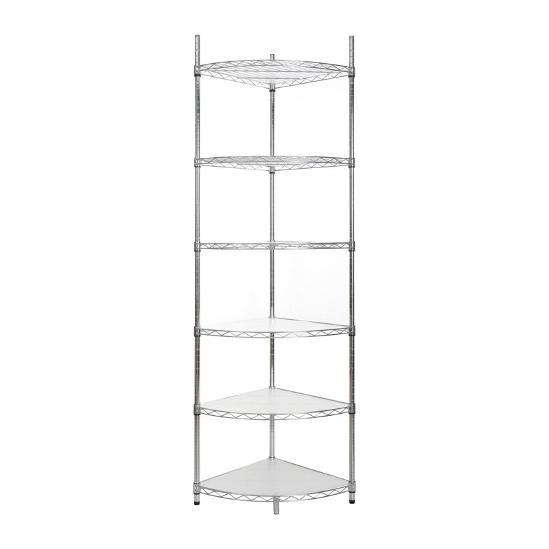Étagère de coin en métal à 6 niveaux avec support de rangement en métal robuste et réglable pour salle de bain, salon et cuisine