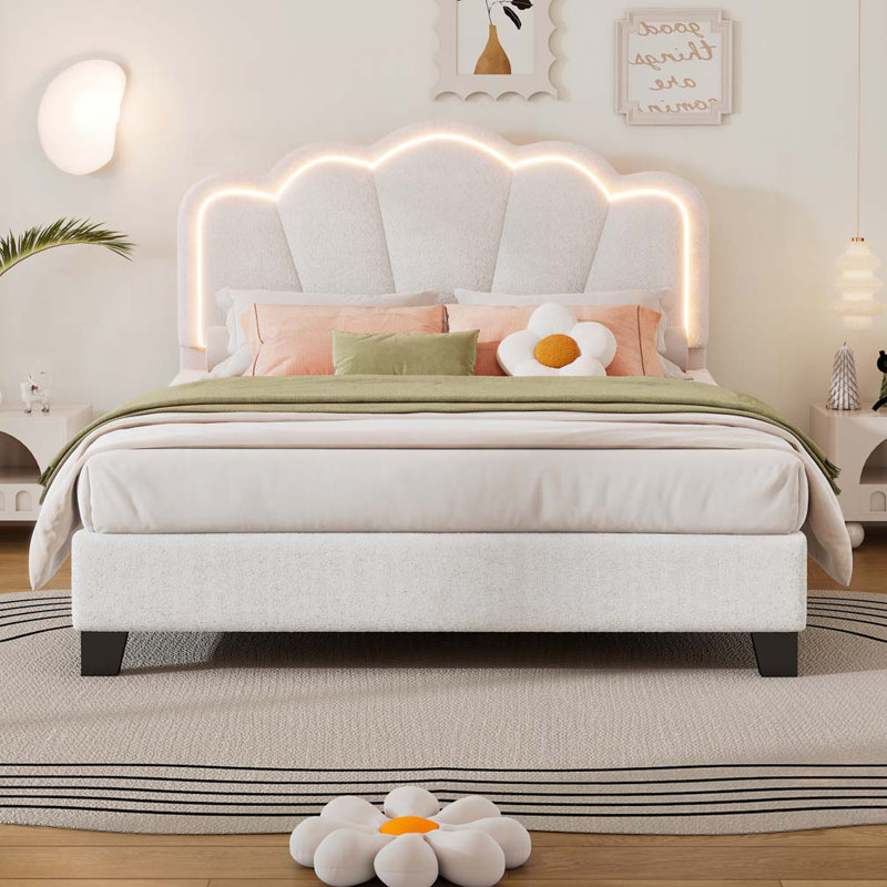 Upholstered Flower-Shape Bed, Full, White