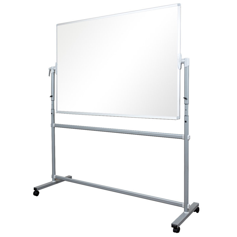 Silver and White Mobile Reversible Magnetic Whiteboard with Aluminum Frame