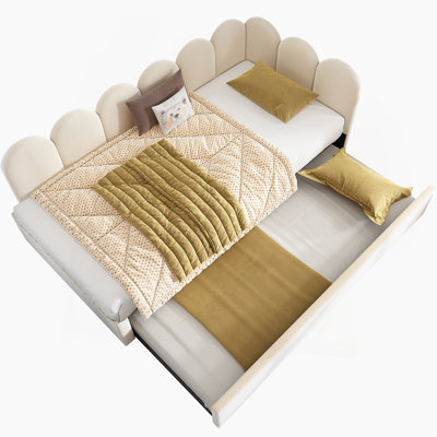 Upholstered Daybed With Pull - Out Bed, Ideal For Guests, Kids And Small Spaces, Featuring Metal Slatted Frame And Comfortable Velvet