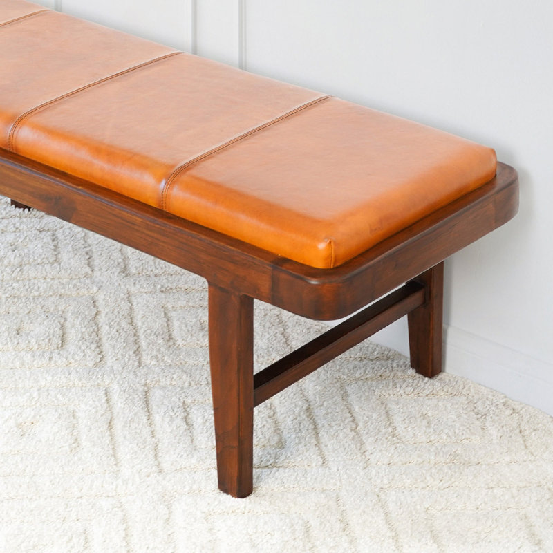Banc en cuir brun clair Maddox Mid-Century