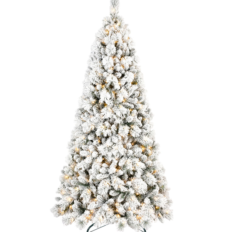Arbre de Noël enneigé 9 pi, 750 lumières à DEL blanc chaud, pointes de 1964 et branches à aiguilles dures, installation rapide pour un look de décoration complet