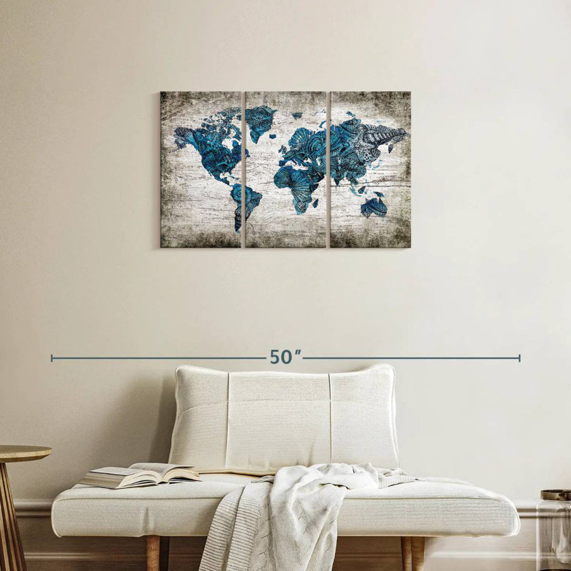 Aliaz Rustic Nautical World Map, 20" H x 33" W