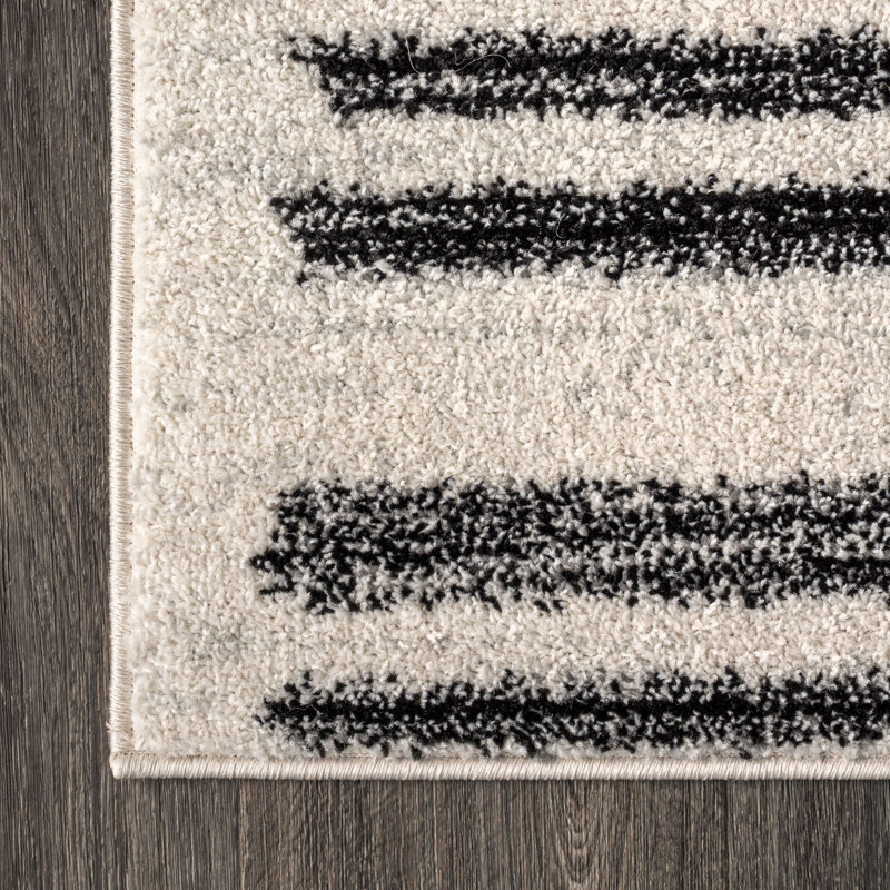 Augie Modern Berber Stripe Cream/Black Rug, Rectangle 4' x 6'