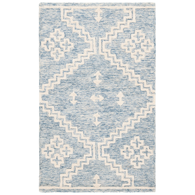 Handmade Blue and Ivory Tufted Wool Round Rug