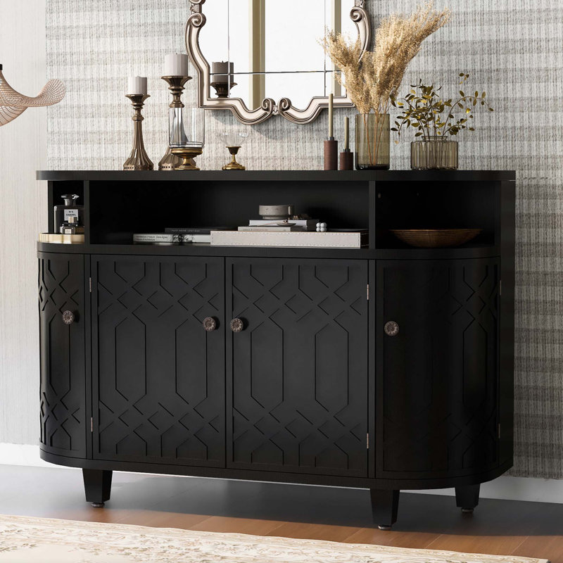 Armoire de rangement courbée avec 4 portes et tablettes réglables, Noir