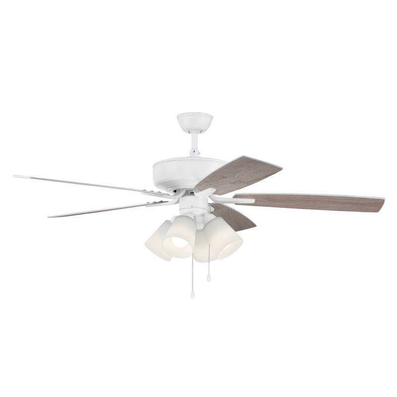 Ventilateur de plafond de 52 po avec éclairage à DEL, Blanc/Brun clair