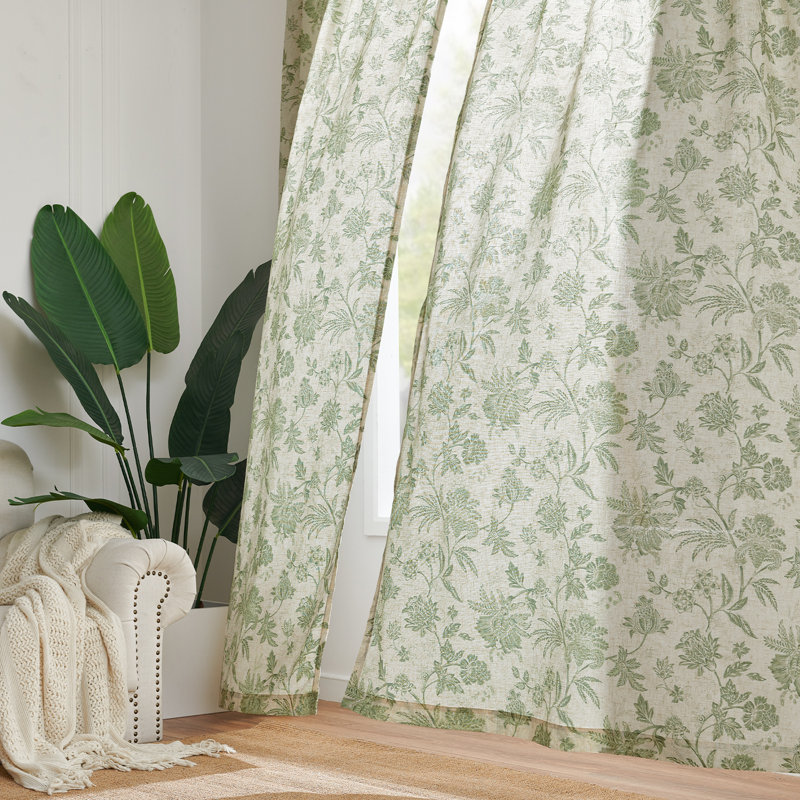 Whiteny Floral Semi-Sheer Curtain, Sage Green, 50" W x 84" L