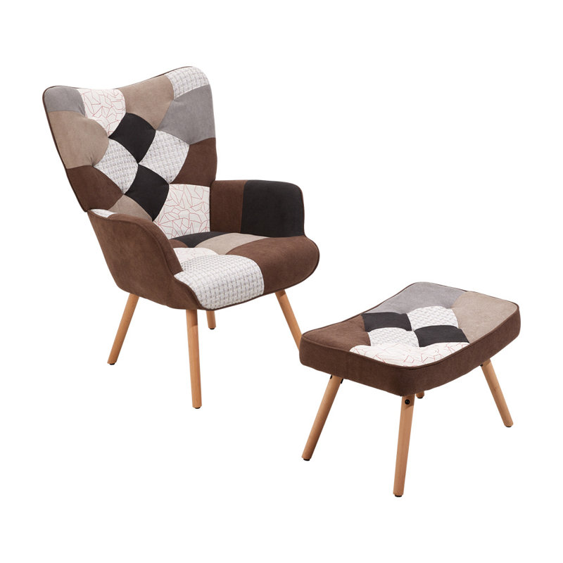 Nadeau Upholstered Accent Chair with Footstool, Brown/Beige