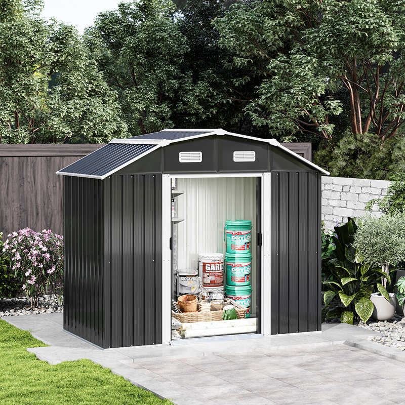 Catalaya 7.4 ft. W x 4 ft. D Metal Curved Storage Shed, Black