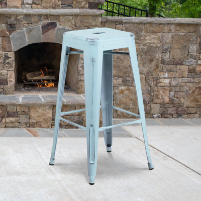 Backless Metal Indoor-Outdoor Stool w/Square Seat