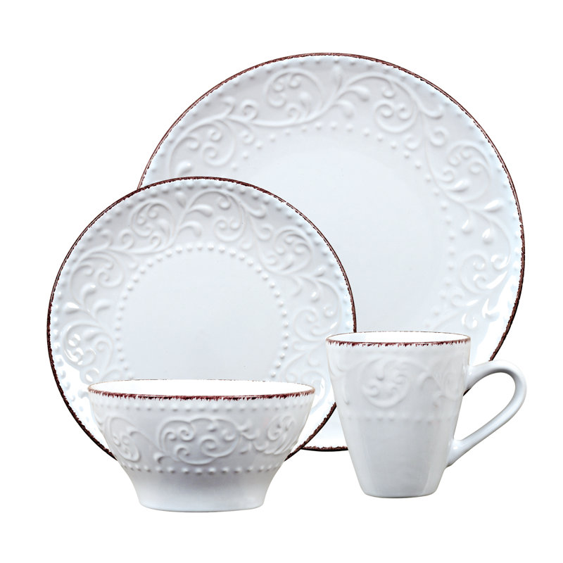 Lorren 16 Piece Stoneware Dinnerware Set - Service for 4, White