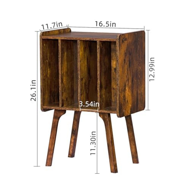Wooden Record Stand With 4 Cabinets, Mid-Century Vinyl Record