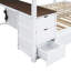 Lit superposé double avec lit gigogne simple, rangement et bureau, blanc et noyer-943117834