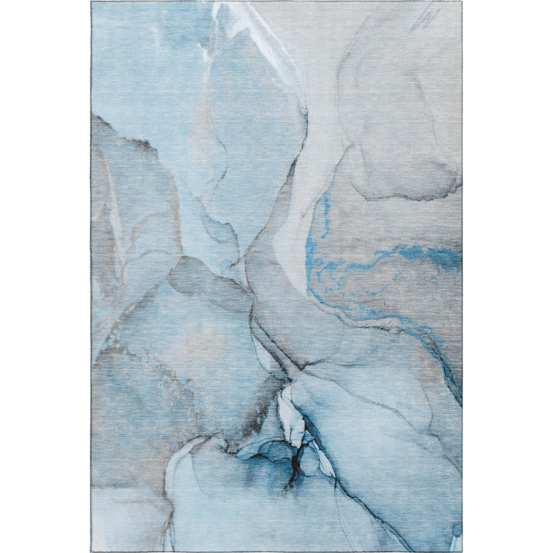 Premium Machine Washable Cerrito AMF506 Blue Rug, Rectangle 2'6" x 3'10"