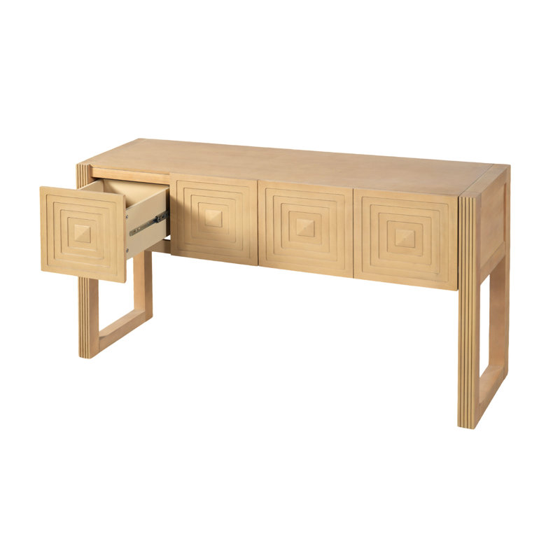 Console géométrique sculptée avec 3 tiroirs à fermeture en douceur, Light Brown