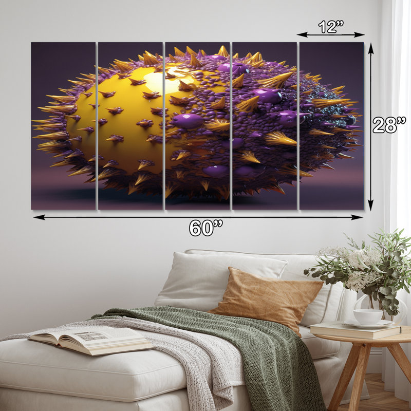3D Spike Sphere - Abstract Spirals Canvas Print - 5 Equal Panels