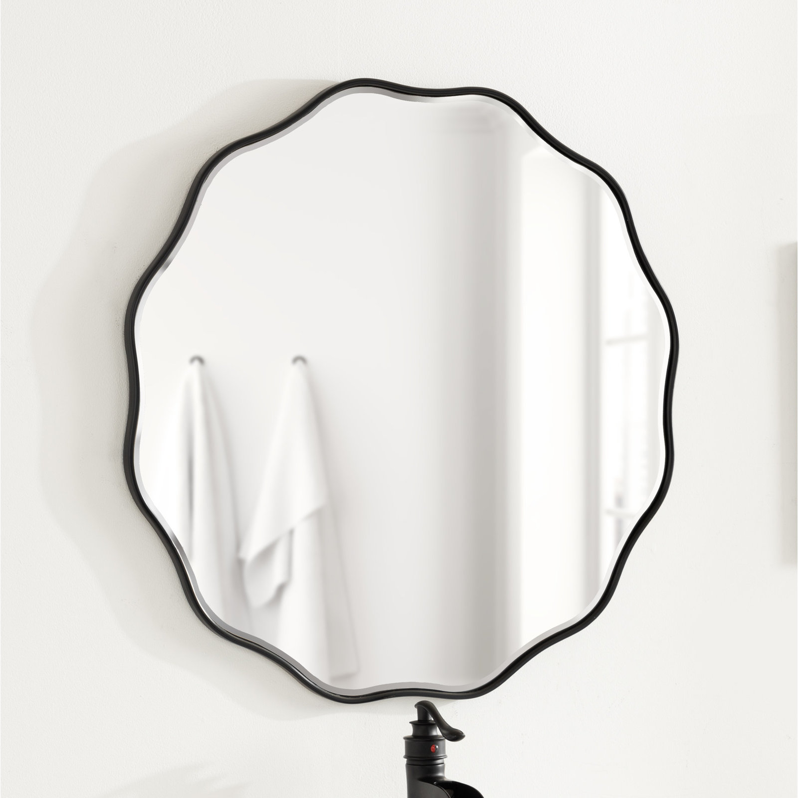 Francina Scalloped Mirror, 26" x 26", Black
