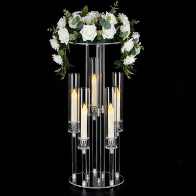 23.6 Inch Modern Clear Acrylic Candle Holder Centerpiece, 5 Arm Candelabra for LED Candles, Event & Party Decor