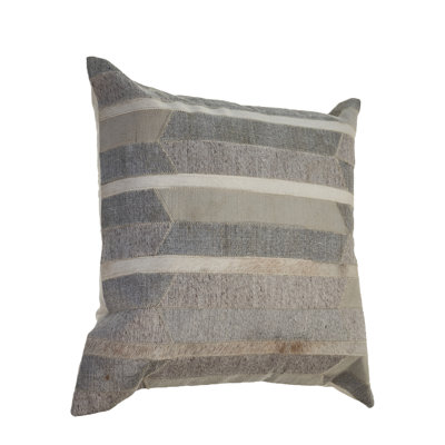 20" Beige Gray and Ivory Striped Wool and Faux Hide Throw Pillow Cover