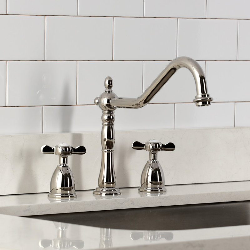 Kingston Brass Essex Double-Handle 3-Hole Widespread Kitchen Faucet, Polished Nickel