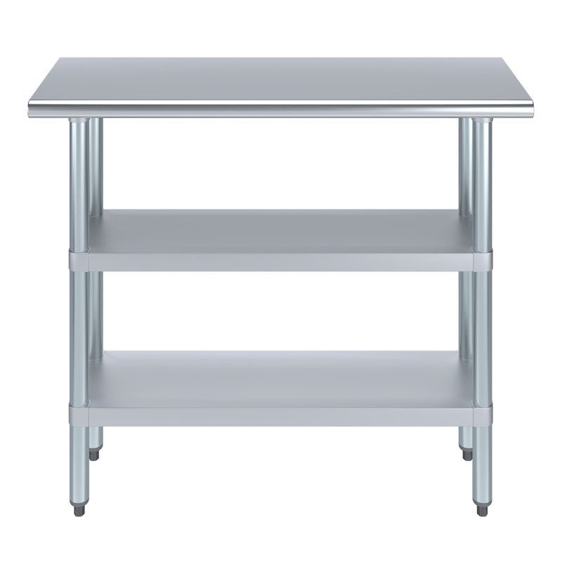 Table de travail en acier inoxydable avec deux tablettes, H 35 po x l 48 po x P 14 po