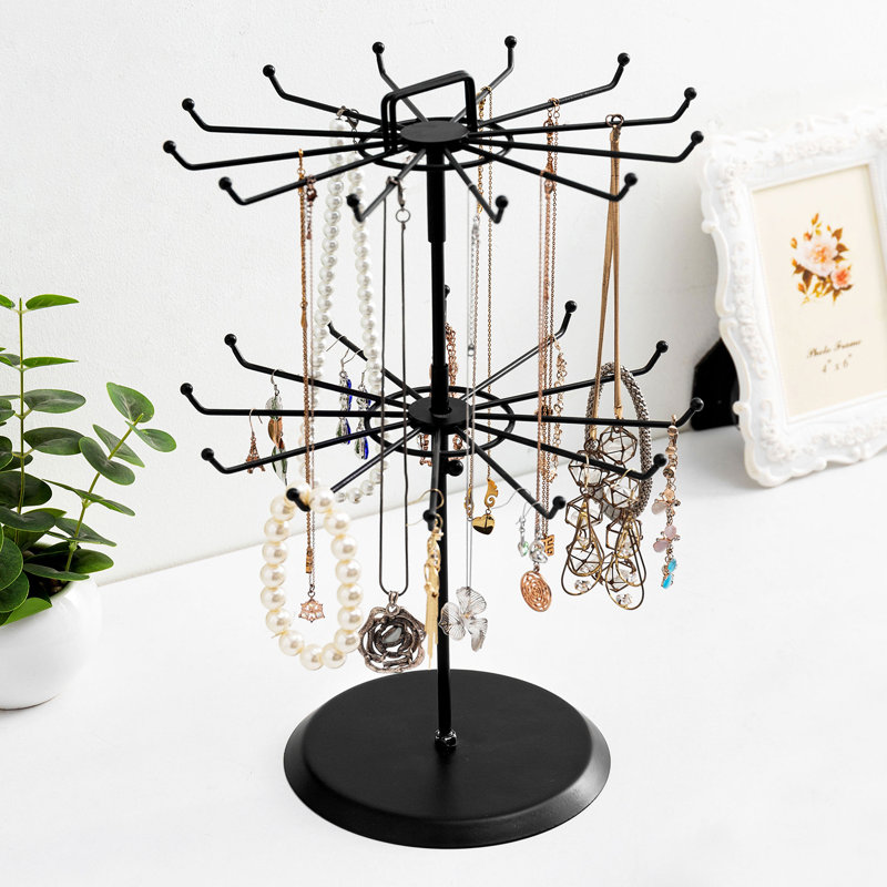 MyGift Rotating Jewellery Display Stand 24 Hooks, Black