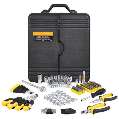 221-Piece Mechanics Tool Set 1/4" and 3/8" Drive Sockets SAE and Metric