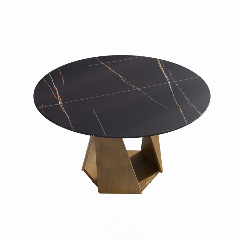Table de salle à manger ronde en marbre 53 po (table de salle à manger seulement), Noir, Bronze