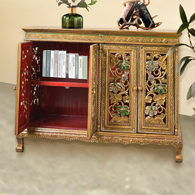 Hollow Carved Gold Foil Accent Cabinet