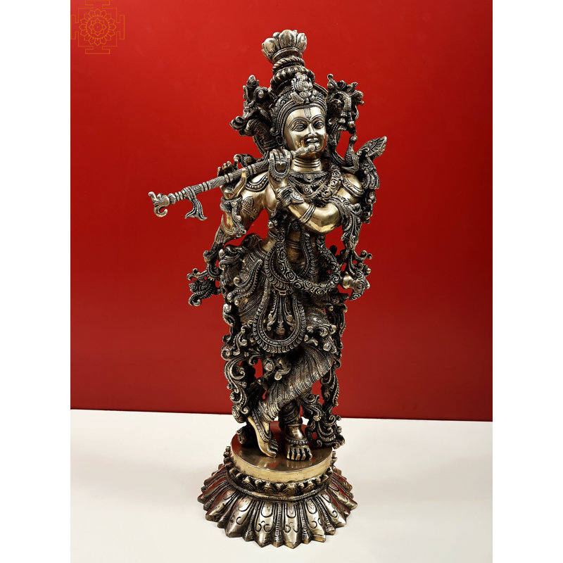 Statue en laiton de 26 po sur un piédestal de lotus - statue de divinité indienne de style indou fabriquée à la main pour le temple et la décoration