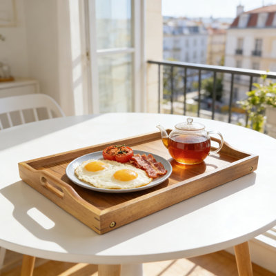 Plateau de lit en bois d'acacia avec pieds pliants - Grand plateau de service pour manger, travailler sur ordinateur portable, lire au lit ou sur un canapé