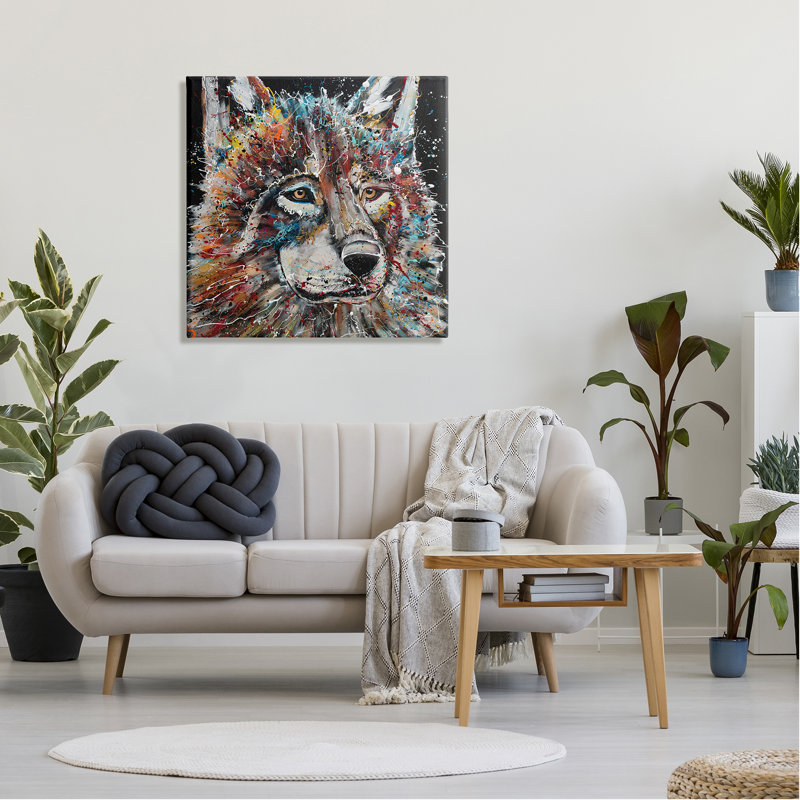 «Urban Wolf Graffiti Face Portrait» par N / A, peinture sur toile tendue, H 30 po x l 30 po x P 1,5 po
