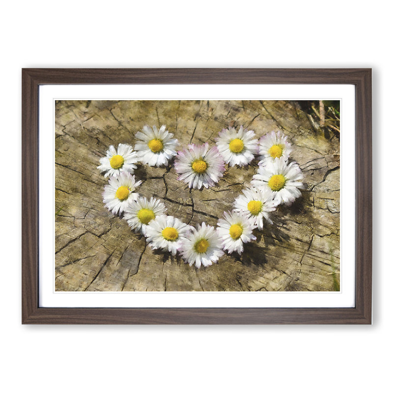 Daisy Heart Chain - Picture Frame Painting, Walnut Framed, 48cm H x 65cm W x 2cm D