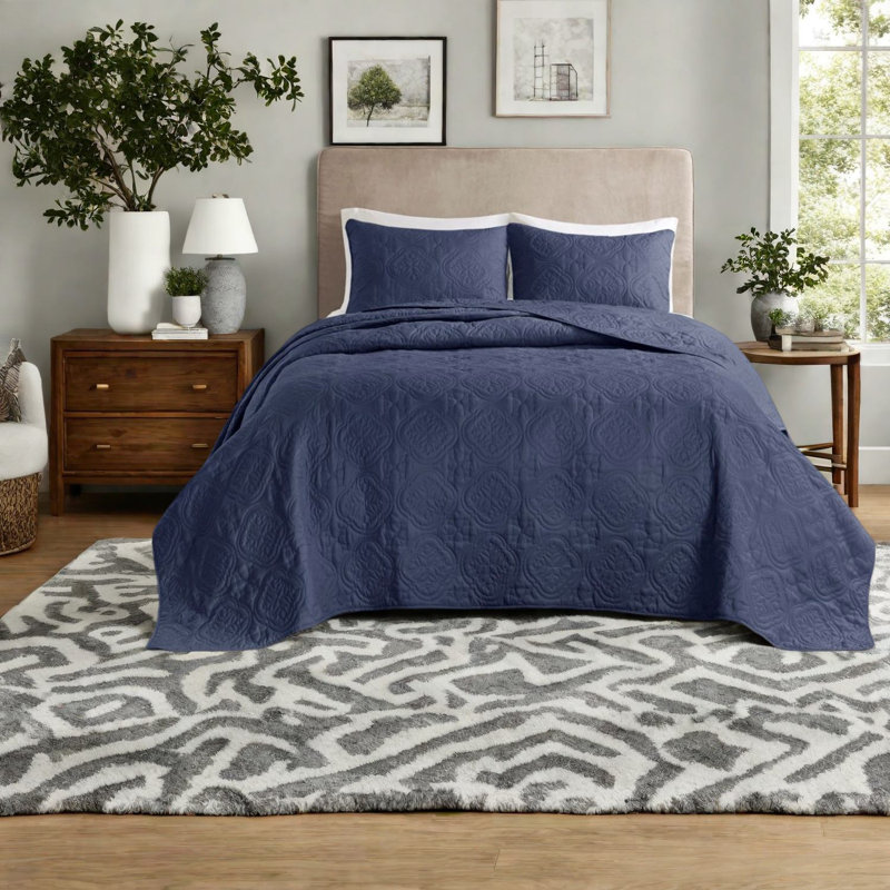 Ensembles de literie réversible surdimensionnés bleu marine, microfibre de polyester avec rembourrage hypoallergénique pour lit double / grand