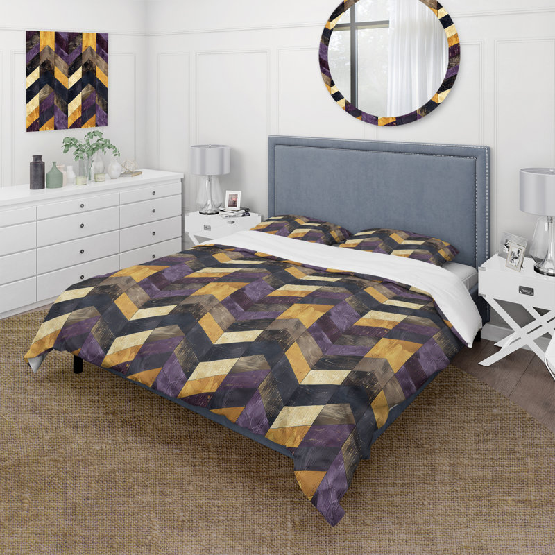 Mauve Majestic Chevron II - Ensemble de housse de couette traditionnel, King Duvet Cover + 2 King Shams