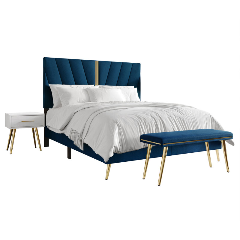 Ensemble de chambre à coucher 4 pièces Lakeysa, Bleu marine, Grand